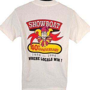 Vintage Showboat Casino T Shirt Mens Size Medium White 90s CLOSED Made In USA